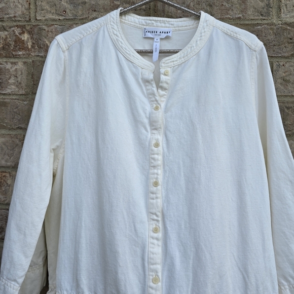 APIECE APART Maurino Dress Linen Blend Cream Tiered Shirtdress Button Up Size 2X - Picture 11 of 13